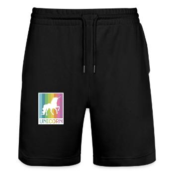 T-shirt licorne vintage - Mignon arc-en-ciel magique - Short de jogging bio TRAINER Stanley/Stella unisexe - noir - Devant - Nik (191cm) & Marisol (170cm)