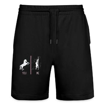 You Me Pole Dance Einhorn Lustig Regenbogen Magisch - Stanley/Stella Unisex Bio Joggingshorts Trainer  - Schwarz - Vorne - Nik (191cm) & Marisol (170cm)