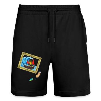 Erdnuss Seefahrer Seemann Seenot Schiff - Stanley/Stella Unisex Bio Joggingshorts Trainer  - Schwarz - Vorne - Nik (191cm) & Marisol (170cm)