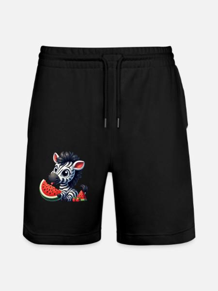 Zebra With Watermelon Fruity Funny - Stanley/Stella Trainer Unisex Organic Jogging Shorts - black
