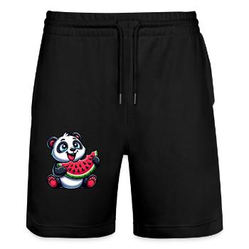 Panda with Watermelon Fruity Funny - Stanley/Stella Trainer Unisex Organic Jogging Shorts - black - Front - Nik (191cm) & Marisol (170cm)