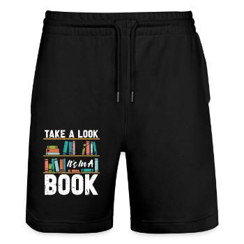 Lecture Jetez un coup d’œil C’est dans un livre Littérature - Short de jogging bio TRAINER Stanley/Stella unisexe - noir - Devant - Nik (191cm) & Marisol (170cm)