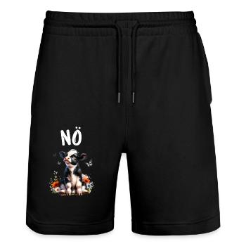 Kuh Spruch Nö für Jungen und Mädchen - Stanley/Stella Unisex Bio Joggingshorts Trainer  - Schwarz - Vorne - Nik (191cm) & Marisol (170cm)
