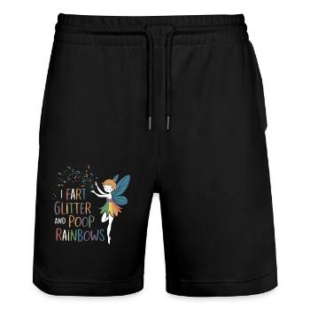 Ich furze Glitzer und Kacke Regenbogen lustige Fee - Stanley/Stella Unisex Bio Joggingshorts Trainer  - Schwarz - Vorne - Nik (191cm) & Marisol (170cm)