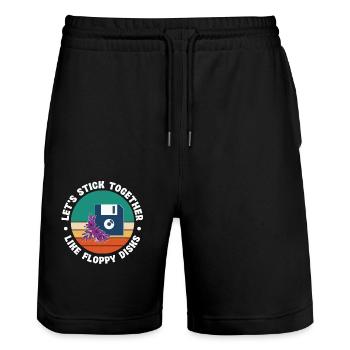 Collons-nous les uns aux autres comme des disquettes - Short de jogging bio TRAINER Stanley/Stella unisexe - noir - Devant - Nik (191cm) & Marisol (170cm)