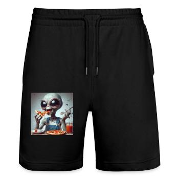 Alien Pizza Fun - Stanley/Stella Trainer Unisex Organic Jogging Shorts - black - Front - Nik (191cm) & Marisol (170cm)