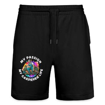 Gardener My Passion My Gardener Life Plant Lover - Stanley/Stella Unisex Bio Joggingshorts Trainer  - Schwarz - Vorne - Nik (191cm) & Marisol (170cm)