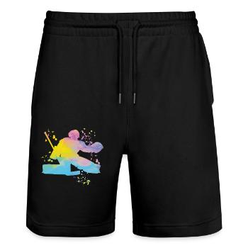 Eishockeyspieler Jungen Eishockey - Stanley/Stella Unisex Bio Joggingshorts Trainer  - Schwarz - Vorne - Nik (191cm) & Marisol (170cm)