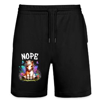 Pferd Lustiger Spruch Nope für Pferdeliebhaber - Stanley/Stella Unisex Bio Joggingshorts Trainer  - Schwarz - Vorne - Nik (191cm) & Marisol (170cm)