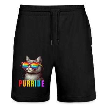 Purride Cat Pride Monat LGBTQ Rainbow Gay Parade - Stanley/Stella Unisex Bio Joggingshorts Trainer  - Schwarz - Vorne - Nik (191cm) & Marisol (170cm)
