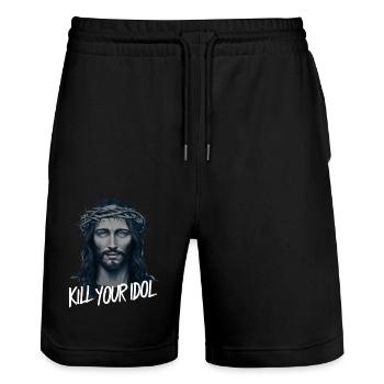 Jesus Kill Your Idol - Stanley/Stella Unisex Bio Joggingshorts Trainer  - Schwarz - Vorne - Nik (191cm) & Marisol (170cm)