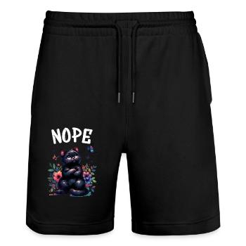 Cat Funny Saying Nope for Cat Lovers - Stanley/Stella Trainer Unisex Organic Jogging Shorts - black - Front - Nik (191cm) & Marisol (170cm)