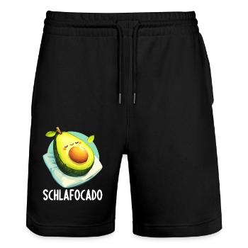 Schlafocado Official Sleep Shirt - Stanley/Stella Trainer Unisex Organic Jogging Shorts - black - Front - Nik (191cm) & Marisol (170cm)