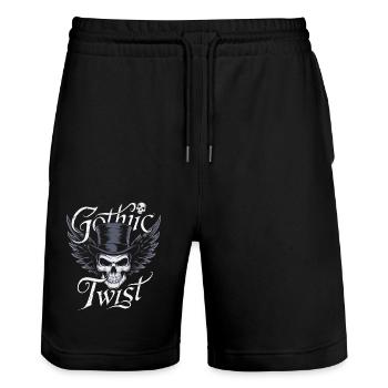 GOTHIC-DREHUNG - Stanley/Stella Unisex Bio Joggingshorts Trainer  - Schwarz - Vorne - Nik (191cm) & Marisol (170cm)