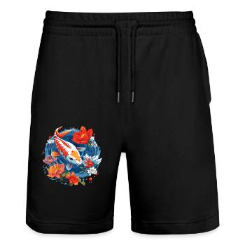 Vintage 80er Retro Japanisch Asiatisch Koi Karpfen - Stanley/Stella Unisex Bio Joggingshorts Trainer  - Schwarz - Vorne - Nik (191cm) & Marisol (170cm)
