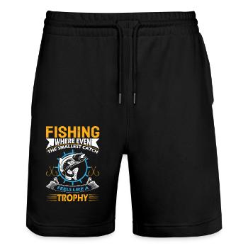 Angeln: Wo sich selbst der kleinste Fang anfühlt - Stanley/Stella Unisex Bio Joggingshorts Trainer  - Schwarz - Vorne - Nik (191cm) & Marisol (170cm)