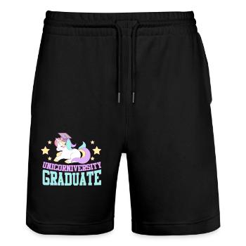 T-shirt Unicorniversity Graduate - Arc-en-ciel magique - Short de jogging bio TRAINER Stanley/Stella unisexe - noir - Devant - Nik (191cm) & Marisol (170cm)