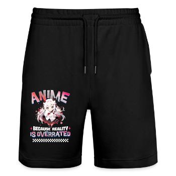 Anime Because Reality Is Overrated - Stanley/Stella Unisex Bio Joggingshorts Trainer  - Schwarz - Vorne - Nik (191cm) & Marisol (170cm)