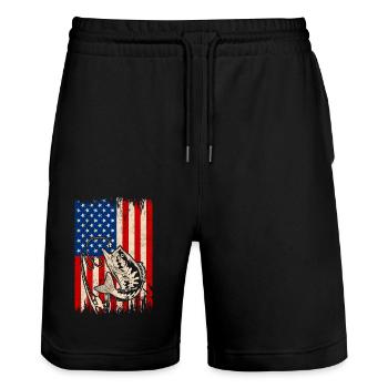 Bass Fish - Stanley/Stella Trainer Unisex Organic Jogging Shorts - black - Front - Nik (191cm) & Marisol (170cm)