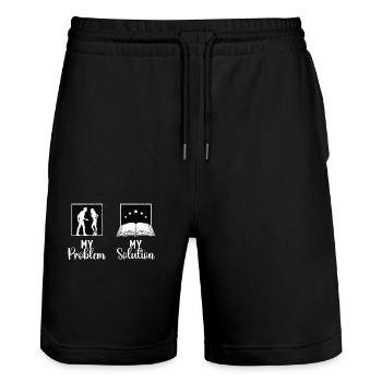Reader My Problem My Solution Pictogram Mom Dad - Stanley/Stella Trainer Unisex Organic Jogging Shorts - black - Front - Nik (191cm) & Marisol (170cm)