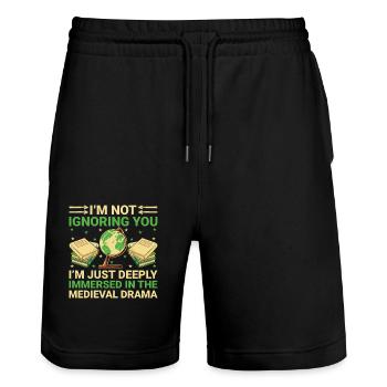 Geschichtslehrer Lustige Geschichtslehrer Sprüche - Stanley/Stella Unisex Bio Joggingshorts Trainer  - Schwarz - Vorne - Nik (191cm) & Marisol (170cm)