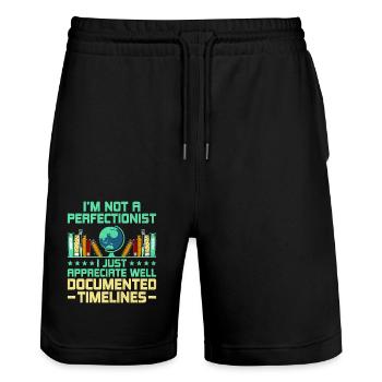 Geschichtslehrer Lustige Geschichtslehrer Sprüche - Stanley/Stella Unisex Bio Joggingshorts Trainer  - Schwarz - Vorne - Nik (191cm) & Marisol (170cm)