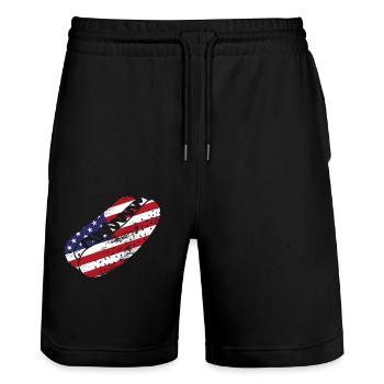 Hot Dog Adult American Flag - Stanley/Stella Trainer Unisex Organic Jogging Shorts - black - Front - Nik (191cm) & Marisol (170cm)