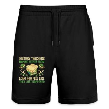 History Teacher Funny Historical Teachers Sayings - Stanley/Stella Trainer Unisex Organic Jogging Shorts - black - Front - Nik (191cm) & Marisol (170cm)