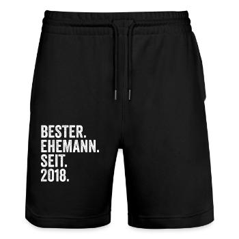 Valentinstag Bester Ehemann Seit 2018 - Stanley/Stella Unisex Bio Joggingshorts Trainer  - Schwarz - Vorne - Nik (191cm) & Marisol (170cm)