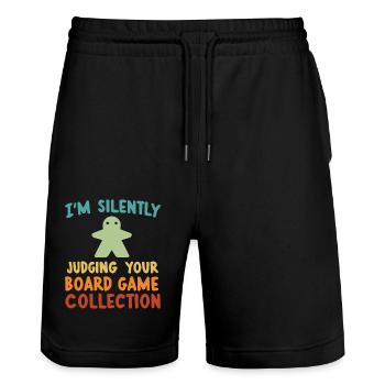 Brettspiel-Geeks lustiger Spruch Brettspieler - Stanley/Stella Unisex Bio Joggingshorts Trainer  - Schwarz - Vorne - Nik (191cm) & Marisol (170cm)