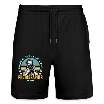 Photographer A Short Story I Am A Proud Cameraman - Stanley/Stella Trainer Unisex Organic Jogging Shorts - black - Front - Nik (191cm) & Marisol (170cm)