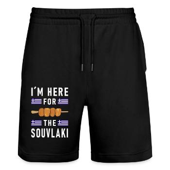 Je suis ici pour les vacances souvlaki Grèce - Short de jogging bio TRAINER Stanley/Stella unisexe - noir - Devant - Nik (191cm) & Marisol (170cm)