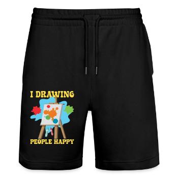 Artiste cool I Dessiner des gens Cadeau de peintre heureux - Short de jogging bio TRAINER Stanley/Stella unisexe - noir - Devant - Nik (191cm) & Marisol (170cm)
