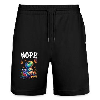 Dinosaur Saying Nope for Boys and Girls - Stanley/Stella Trainer Unisex Organic Jogging Shorts - black - Front - Nik (191cm) & Marisol (170cm)