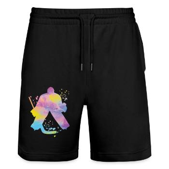 Eishockeyspieler Jungen Eishockey - Stanley/Stella Unisex Bio Joggingshorts Trainer  - Schwarz - Vorne - Nik (191cm) & Marisol (170cm)