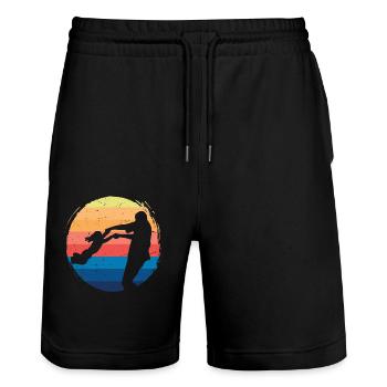 Vintage Dad Daughter - Stanley/Stella Trainer Unisex Organic Jogging Shorts - black - Front - Nik (191cm) & Marisol (170cm)