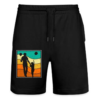 Dad - Stanley/Stella Trainer Unisex Organic Jogging Shorts - black - Front - Nik (191cm) & Marisol (170cm)