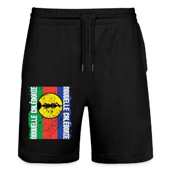 gift design kanak flag New Caledonia - Stanley/Stella Trainer Unisex Organic Jogging Shorts - black - Front - Nik (191cm) & Marisol (170cm)
