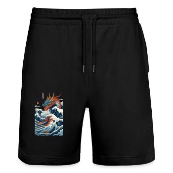 Vintage Ukiyo-E Style Japanese Dragon Art - Stanley/Stella Trainer Unisex Organic Jogging Shorts - black - Front - Nik (191cm) & Marisol (170cm)