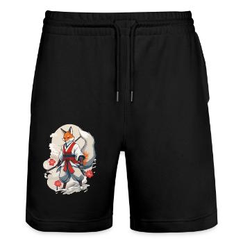 Samurai Kitsune Fox Kawaii Fox Spirit Design - Stanley/Stella Trainer Unisex Organic Jogging Shorts - black - Front - Nik (191cm) & Marisol (170cm)