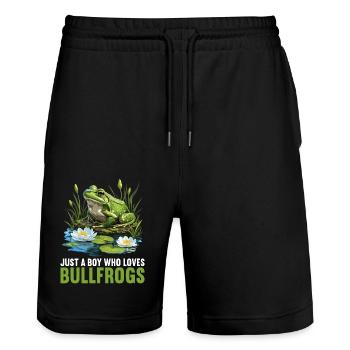 Bullfrogs Bullfrog - Stanley/Stella Trainer Unisex Organic Jogging Shorts - black - Front - Nik (191cm) & Marisol (170cm)