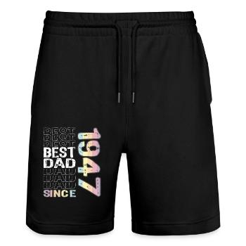 Best dad in the world since 1947 Father's Day - Stanley/Stella Trainer Unisex Organic Jogging Shorts - black - Front - Nik (191cm) & Marisol (170cm)