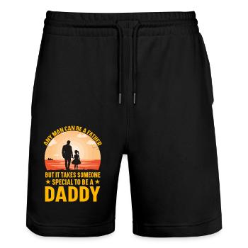 Any man can be a father but it takes someone - Stanley/Stella Trainer Unisex Organic Jogging Shorts - black - Front - Nik (191cm) & Marisol (170cm)