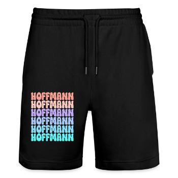 Hoffmann Retro Nachname Geschenkidee - Stanley/Stella Unisex Bio Joggingshorts Trainer  - Schwarz - Vorne - Nik (191cm) & Marisol (170cm)