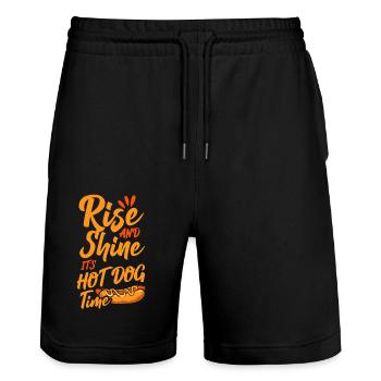 Hot Dog Adult Rise And Shine It's - Stanley/Stella Trainer Unisex Organic Jogging Shorts - black - Front - Nik (191cm) & Marisol (170cm)