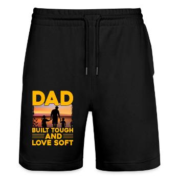 Dad built tough and Love Soft - Stanley/Stella Trainer Unisex Organic Jogging Shorts - black - Front - Nik (191cm) & Marisol (170cm)