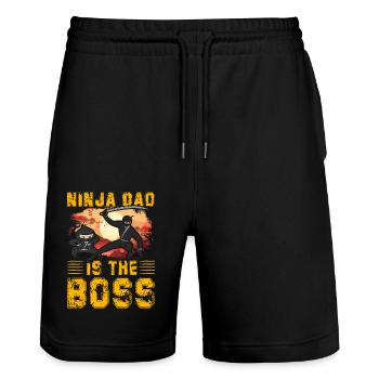 Ninja Dad is the chief - Stanley/Stella Trainer Unisex Organic Jogging Shorts - black - Front - Nik (191cm) & Marisol (170cm)