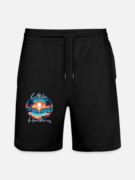 Sunset in Utila, Honduras - Stanley/Stella Trainer Unisex Organic Jogging Shorts - black