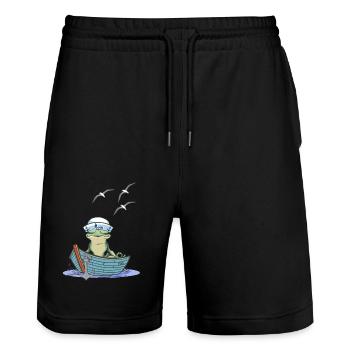 frog sailor sailor boat toad frogs - Stanley/Stella Trainer Unisex Organic Jogging Shorts - black - Front - Nik (191cm) & Marisol (170cm)