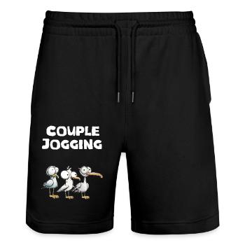 Paar joggen - Stanley/Stella Unisex Bio Joggingshorts Trainer  - Schwarz - Vorne - Nik (191cm) & Marisol (170cm)